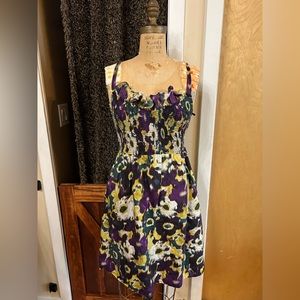Anthropologie Maeve Purple Silk rouched bust fluttery strapless dress Medium